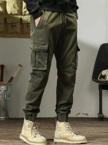 Image of Men's Cotton Cargo Pants Multi-Pocket,Comfortable Work Pants, Durable Trousers & Everyday Wear-CP-031