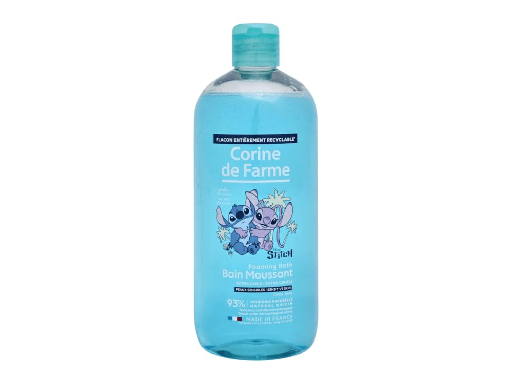 Corine de Farme - Bain Moussant Disney, Stitch - Gel Douche Sels Marins pour Enfant dès 3 Ans - Formulation Clean Beauty, Fabrication 100% Française - 500 ml