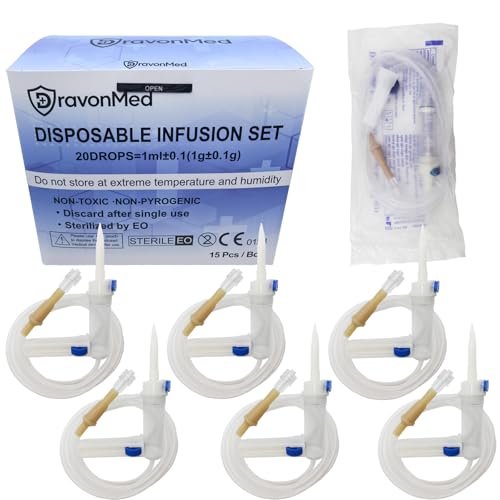 15pcs IV Extension Set IV Tubing 60 Sterile Individual Packaging for Lab and Veterinary (Screw Mouth)