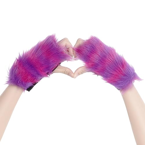 Faux Fur Cat Wolf Fox Costume Accessories Ear Headband Gloves Wolf Fox Tail Set for Adults Halloween Xmas Cosplay Costume Accessory
