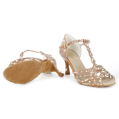 Image of Latinsoul Y205-34 Women's Crystal Embellished Latin Dance High Heel Shoes - Stylish Design Adjustable Ankle Strap Dance Shoes