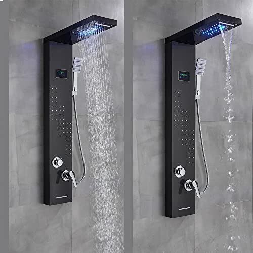 LED Light Shower Panel Tower Rainfall Waterfall Shower Head with Massager Jets Body System Jet miniatura 2