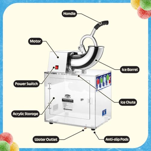 Polar Blast Snow Cone Machine - Acrylic Crushed Ice Maker Grinds Up to 500lbs of Ice Per Hour for Parties, Events, and More by Great Northern Popcorn