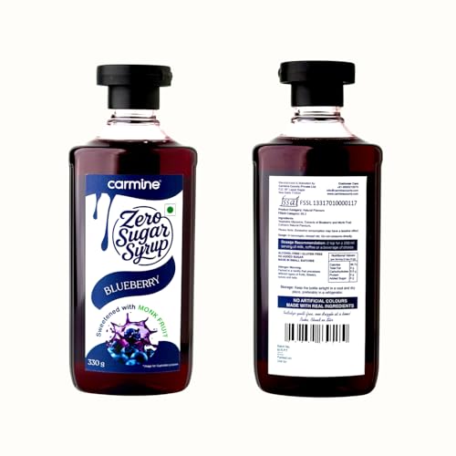 Image of Carmine Zero Sugar Blueberry Syrup - 330g | New & Improved Recipe | Sweetened with Pure Monk Fruit | Natural, Plant-Based Sweetener | No Added Sugar or Artificial Ingredients