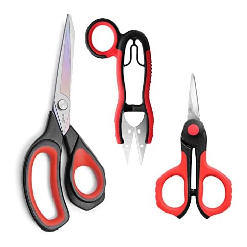 LIVINGO Professional Sewing Scissors Set: 8.5” Heavy Duty Sharp Titanium Coated Forged Stainless Steel Fabric Scissors, 4.5” Small Detail Embroidery Scissors, 5” Thread Snips, Comfort Grip, 3 Pack Cover