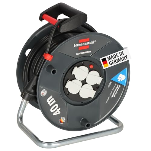 Brennenstuhl Garant V2 Kabeltrommel 40m Kabel (Made in Germany, 4 Schutzkontakt-Steckdosen, Überhitzungsschutz, Trommelkörper aus Spezialkunststoff)