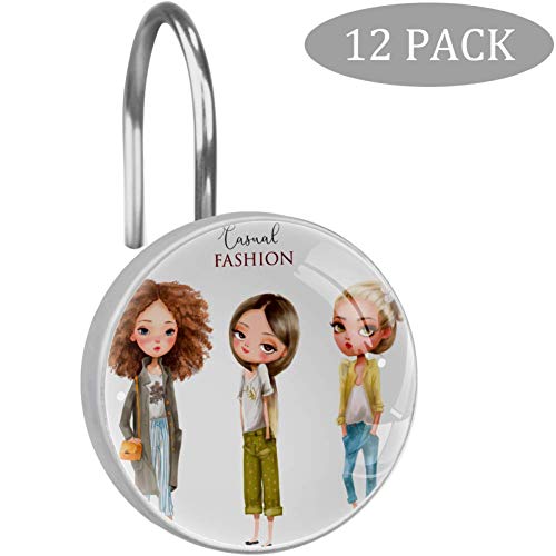 GHFHGF Cute Summer Cartoon Girls Luxury Hotel Shower Curtain Hooks Square Modern Design