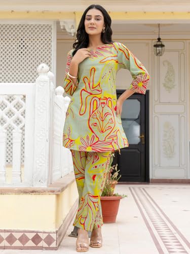 Image of feranoid Elegant V-Neck 3 /4 Sleeve Kurta & Pant Co-ord Set (S-XXL)