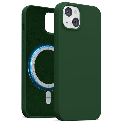 uvcoat for iPhone 15 Plus/ 14 Plus Case Silicone Compatible with Magsafe Case, Ultra Slim Thin Magnetic Phone Cases Mag Safe, Cute Soft Rubber Gel Matte Wireless Charging Cover for Women, Dark Green