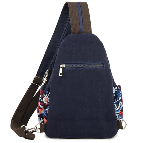 Image of SILKAREA Vintage Embroidered Floral Ethnic Backpack for Women Handbag Shoulder Bag Mini Travel Purse (Embroidered Blue)