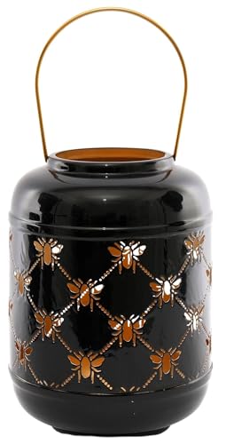 Caths Direct Black & Gold Bee Design Cut Out Candle Lantern 26cm High