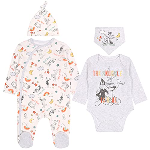 Pyjama Bugs Bunny DISNEY avec bonnet et bavoir gris et blanc pour bébé