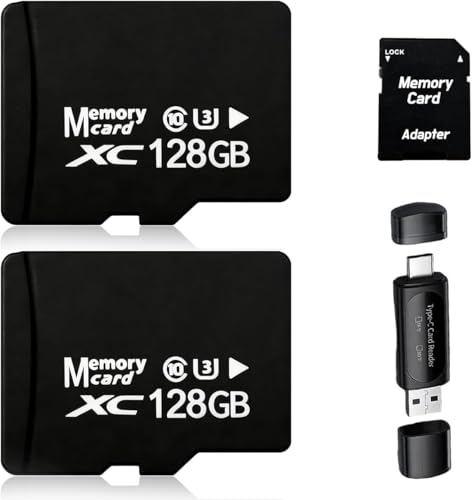 2-Pack 128GB MicroSDXC Memory Cards with SD Adapter & USB Reader, U3 V30 Standard Speed, High-Endurance TF Cards for Dash Cam & Security Camera, 4K Ready
