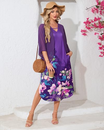 Image of Honwenle Women's Summer Maxi Dress 2 Piece Outfit Sleeveless Loose Split Dresses with Cover up Casual Formal