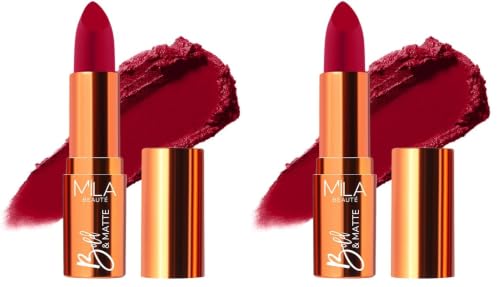 Image of Mila Beaute Bold & Matte Long-Lasting Lipstick | Highly Pigmented Soft Matte Finish | Lightweight & Hydrating with Jojoba Oil | Shade - (Pillow Talk 4.2g) (Pack of 2)