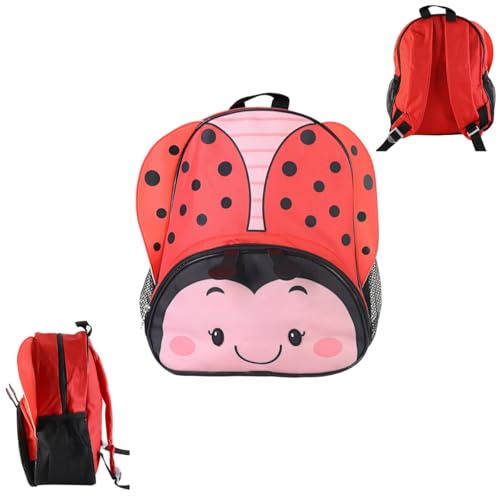 Mochila Infantil Joaninha, Alças com Asas 3D, Bolso Frontal