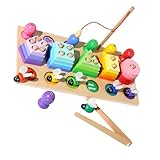 ERINGOGO 形状認識 マッチングブロックパズル付き 磁釣り遊び板 子供用 インタラクティブおもちゃ 就前学習 釣りゲーム 漫画釣り