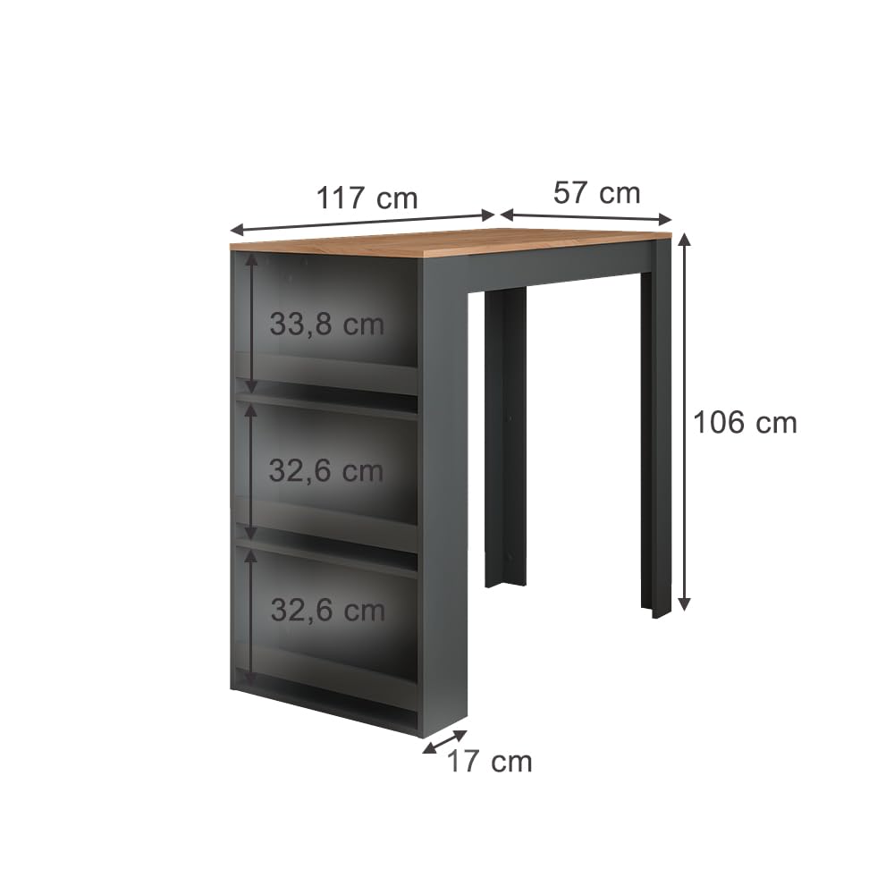 Vicco Bartisch Repose, Goldkraft Eiche/Anthrazit, 57 x 117 cm, als Stehtisch nutzbar für Küche oder Essbereich