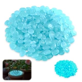 Glow in The Dark Pebbles 200pcs Blue Glowing Rocks for Outdoor Decor Garden Lawn Yard Fish Tank Aquarium Pathway Walkway Landscaping Potted Plant DIY Crafts Luminous Stones by Light or Solar