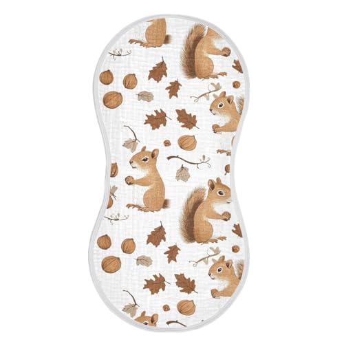 Squirrel Hazelnut Unique Cotton Baby Burp Cloths Easy Care Baby wash Cloth for Unisex boy and Girl Set of 2, 22x11in2