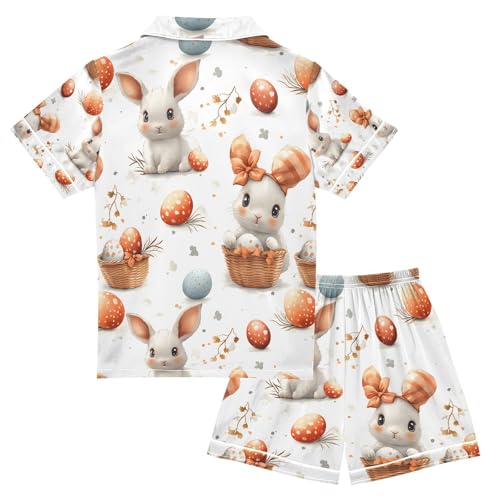 senya Watercolor Easter Bunnies 3 Satin Summer Pajama Sets Silk Short Sleeve Button Down Sleepwear2