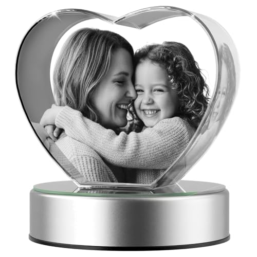 3D Crystal Photo Heart Personalized - Custom Heart-Shaped Laser Engraved Crystal Picture, Gift for Mom Wife Her, Mother's Day Birthday Anniversary Memorial Keepsake (Small)