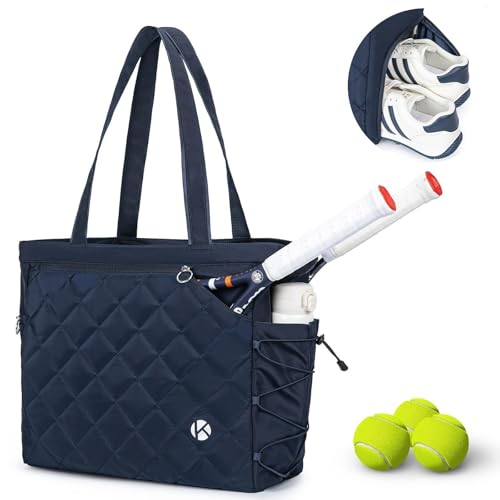 Tennis Tote Bag with Shoe Compartment - Extra-Large Quilted Pickleball Bag Ho...