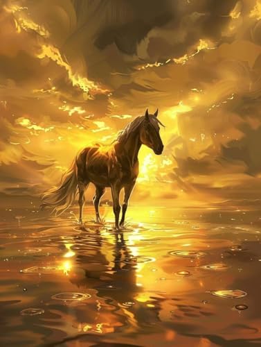 Pintar por números adultos atardecer y caballo kit manualidades acrílico 90x120cm sin marco