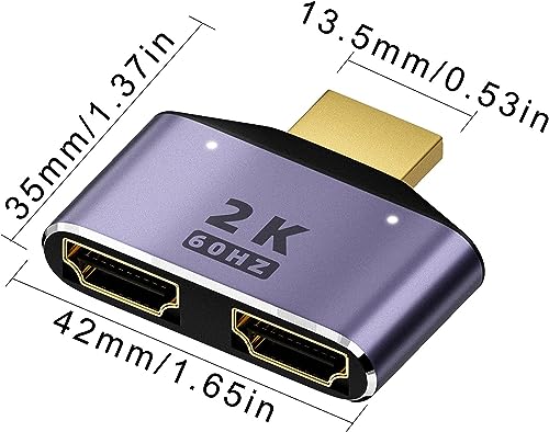 Image of Etzin HDMI 1 in 2 Out Splitter Adapter 2K@60hz hdmi 2 in 1 HD Display Bi-Directional Selector Switcher 1 Male to 2 Female Connector,with LED Light-EPL-1068TC.