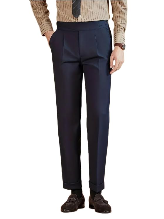 Men's High Waisted Business Neapolitan Pleated Front Classic Fit Dress Pant