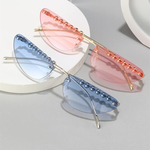Lunettes œil de chat rétro sans monture finitions branches perlées exclusives