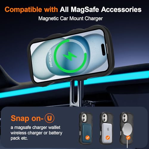UEEBAI Magnetic for iPhone 16 Case, Cute Cover Compatible with MagSafe, 2025 Transparent Clear Wave Design Wavy Frame Matte Phone Case, Black - Image 2