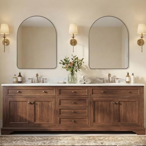 Image of ANDY STAR Arched Mirror, 24 x 32 Inch Brushed Gold Wall Mirror in Stainless Steel Metal Frame, Arch Top Rounded Corner 1 Inch Deep Set Design Wall Mount Hangs Vertical