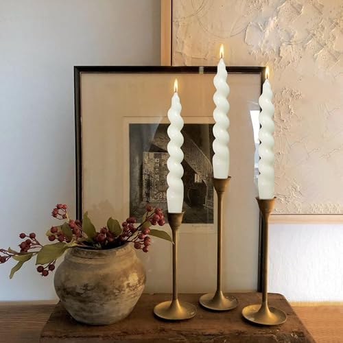 Image of Spiral Taper Candle Milk White Unscented Twisted Candlesticks 7.5 Inch Smokeless Short Candle Stick for Wedding Dinner Decor Creative Gift 2PCS
