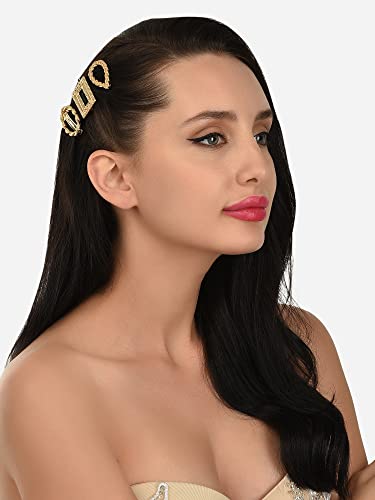 Image of Zaveri Pearls Set of 3 Gold Tone Contemporary Hair Pins For Women-ZPFK15030