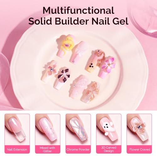 Image of MelodySusie Solid Builder Nail Gel 3D Gel Nail Art 4 in 1 Non-Sticky for Extension UV Glue for Acrylic Nails Clear 60ML