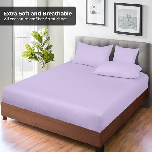 Image of Royale Linens Fitted Sheet Queen - Ultra Soft 1800 Brushed Microfiber - Hotel Luxury Bottom Sheets - Wrinkle Free & Fade Resistant - Deep Pocket Fitted Sheet Only (Queen, Lavender)