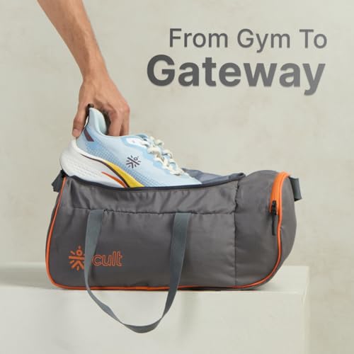 Image of Cult Unisex Foldable Duffle Bag 25L - Lightweight, Water-Repellent & Durable Gym and Travel Bag with Adjustable Shoulder Strap, Side Pocket & Strong Zippers - Grey
