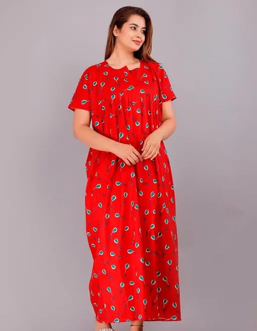 Women’s Cotton Printed Nighty with Front Zipper | Half Sleeves Comfortable Night Dress for Ladies_26-picture-28