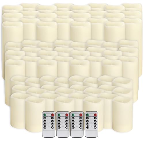 Image of 144-Pack LED Flameless Flickering Candles with Remote Control and 2 /4 /6 /8 H Timer Led Pillar Candles of Wedding, Table, Halloween,Christmas Decorations and Special Occasions (Three Sizes)