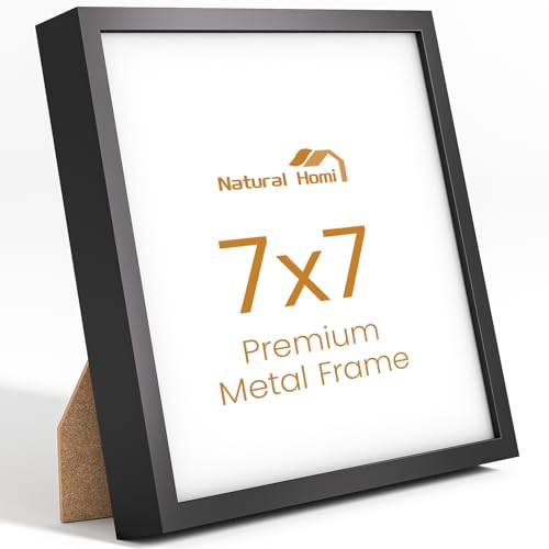 Image of 7x7 Aluminum Metal Picture Frame,Tempered Glass Black Photo Frame 7x7 for Family Photo,Posters,Art,Document to Wall Mount Horizontally or Vertically