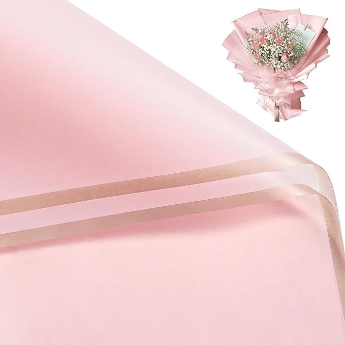 Image of Zarwani - 10 Sheets Korean Style Waterproof Bouquet Wrapping Paper (58cm x 58cm, 60 Microns) | Golden Border Design, Giftwrap for Flowers & DIY Gift Wrapping Paper (10, Baby Pink)