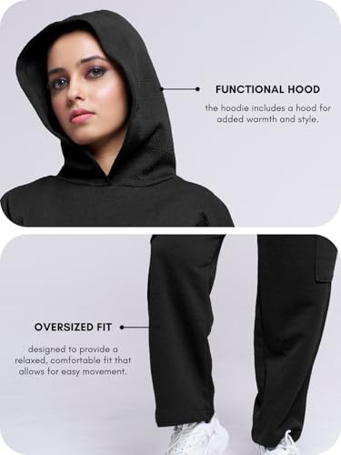 Image of GRECIILOOKS Co-ord Set for Women Stylish | Oversized Loose Fit Cotton Winter Hoodie set | Woolen Sweatshirts & Hoodies & T-Shirt For Girl | Casual Solid Full Sleeves Women Stylish Hoodie with Pocket