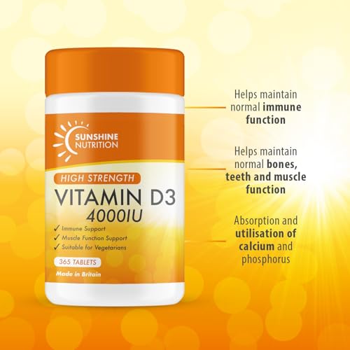 Vitamin D Tablets - Maximum High Strength D3 4000IU - One a Day - 365 Days Supply, Easy to Swallow (Adults D3 Tablets) by Sunshine Nutrition. Made in UK. - Image 5