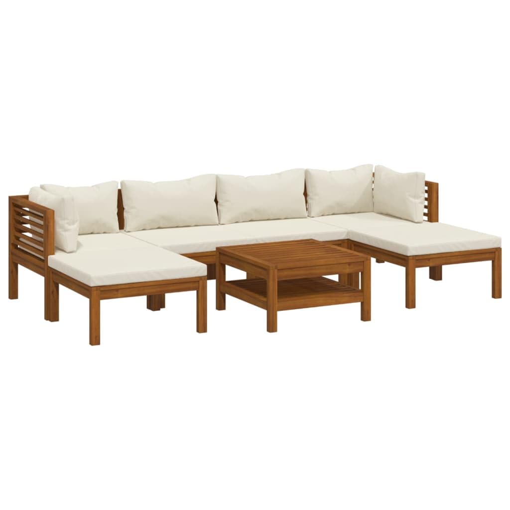 KCCKOM Garden Furniture Set 7 Piece Patio Lounge Set with Cream Cushion Solid Acacia Wood