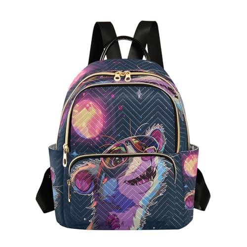 ALAZA Possum Looking Up Moon Mini Backpack Purse for Women Travel Bag Lightweight Shoulder Bag Fashion Daypack
