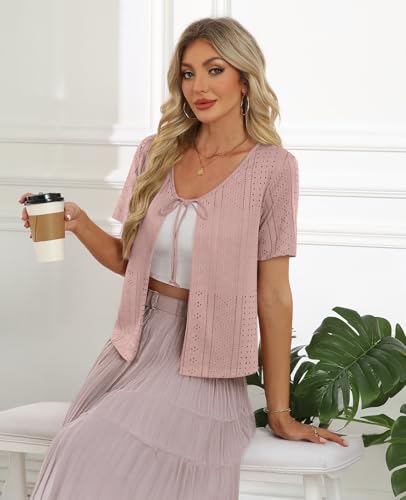 Image of Womens Tie Front Cardigan Lightweight Short Sleeve Cardigans for Women Trendy Open Front