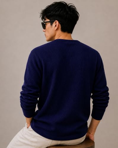 Image of AUSK Men's Textured Henley T-Shirt || Full Sleeve Ribbed Knit Button Neck T Shirt for Men || Regular Fit Casual Wear Tee || Smart Casual Tshirt for Mens