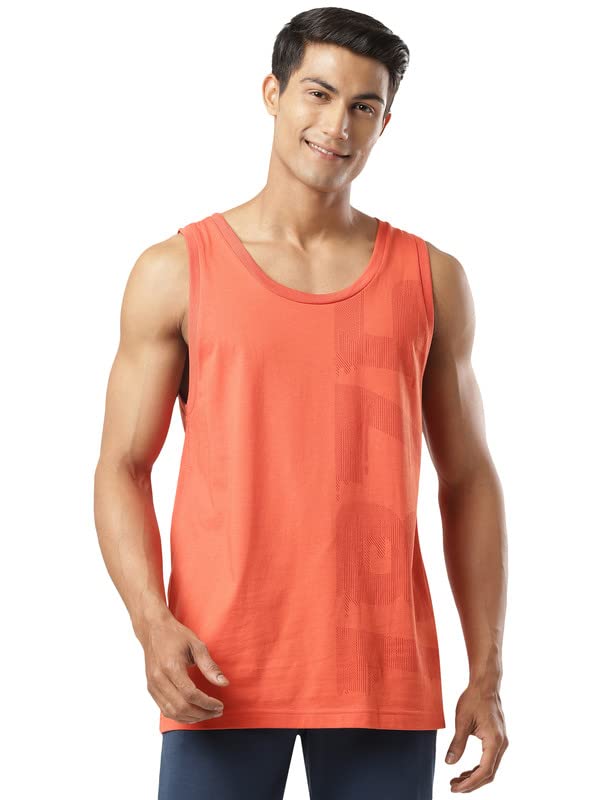 JockeyMen's Super Combed Cotton Rich Regular Fit Deep Round Neck Printed Tank Top_Pack of 1_Style_9928_Orange Rust_L