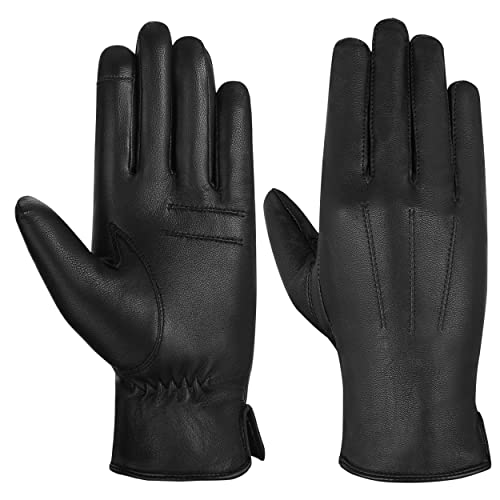 Hand Fellow Gants d'hiver en peau de mouton véritable pour femme - Doublure polaire - Pour écran tactile, Noir tendance., L Cover